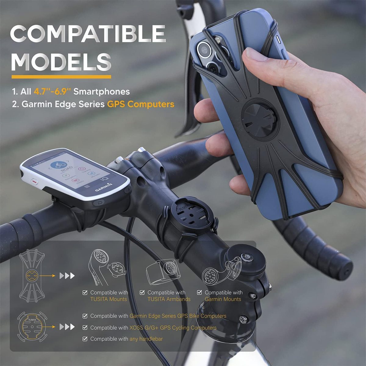 2-in-1 Quick-Release Bike Mount for Phones & Garmin Edge — view 2