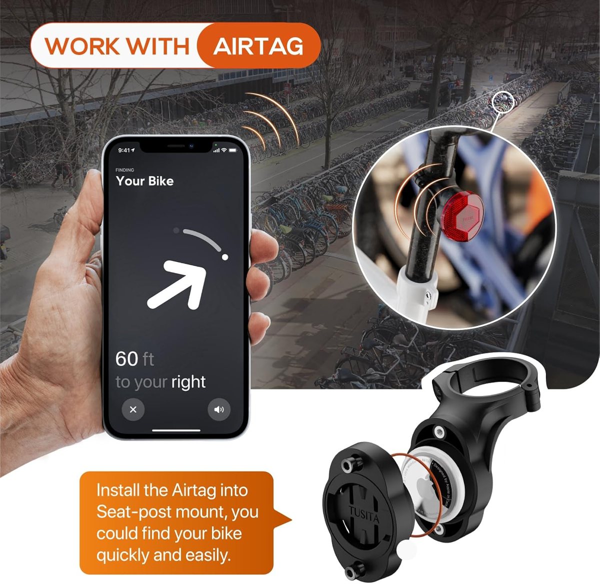 Hidden AirTag Bike Mount — Seat Post Reflector — view 3
