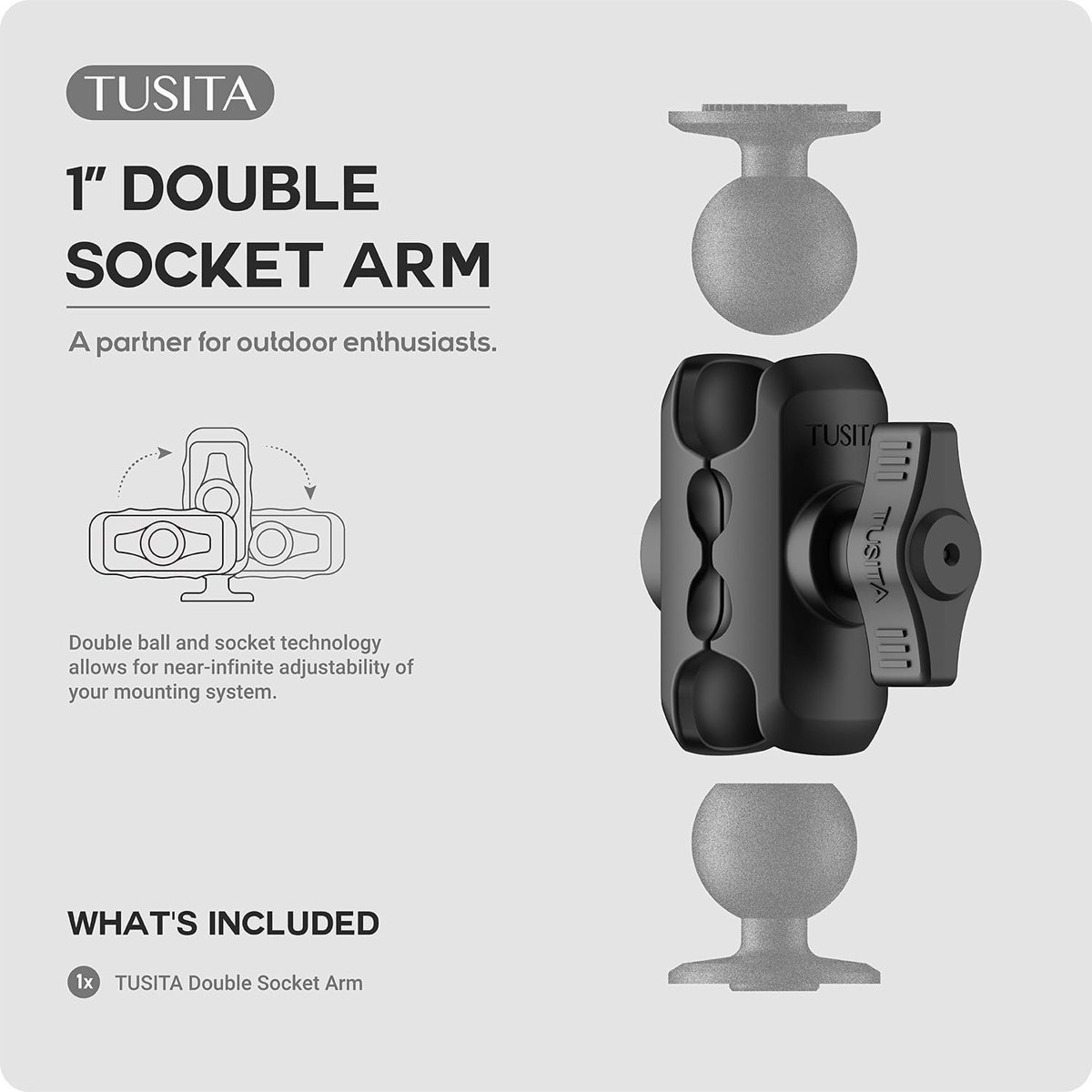 Double Socket Arm 1″ B-Size — Short, Aluminum — view 2