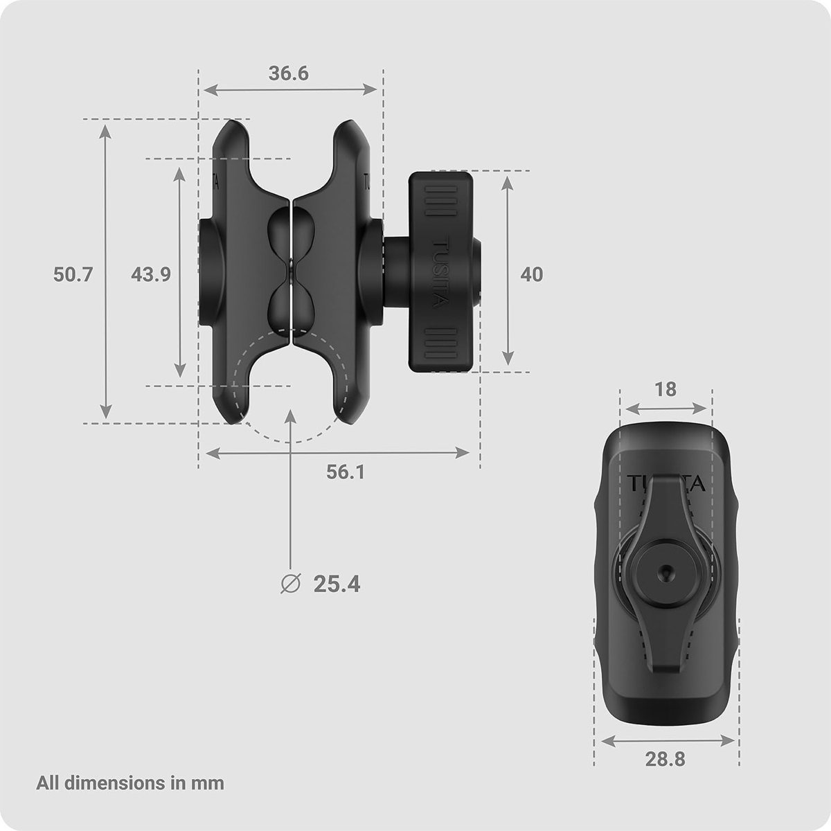 Double Socket Arm 1″ B-Size — Short, Aluminum — view 3