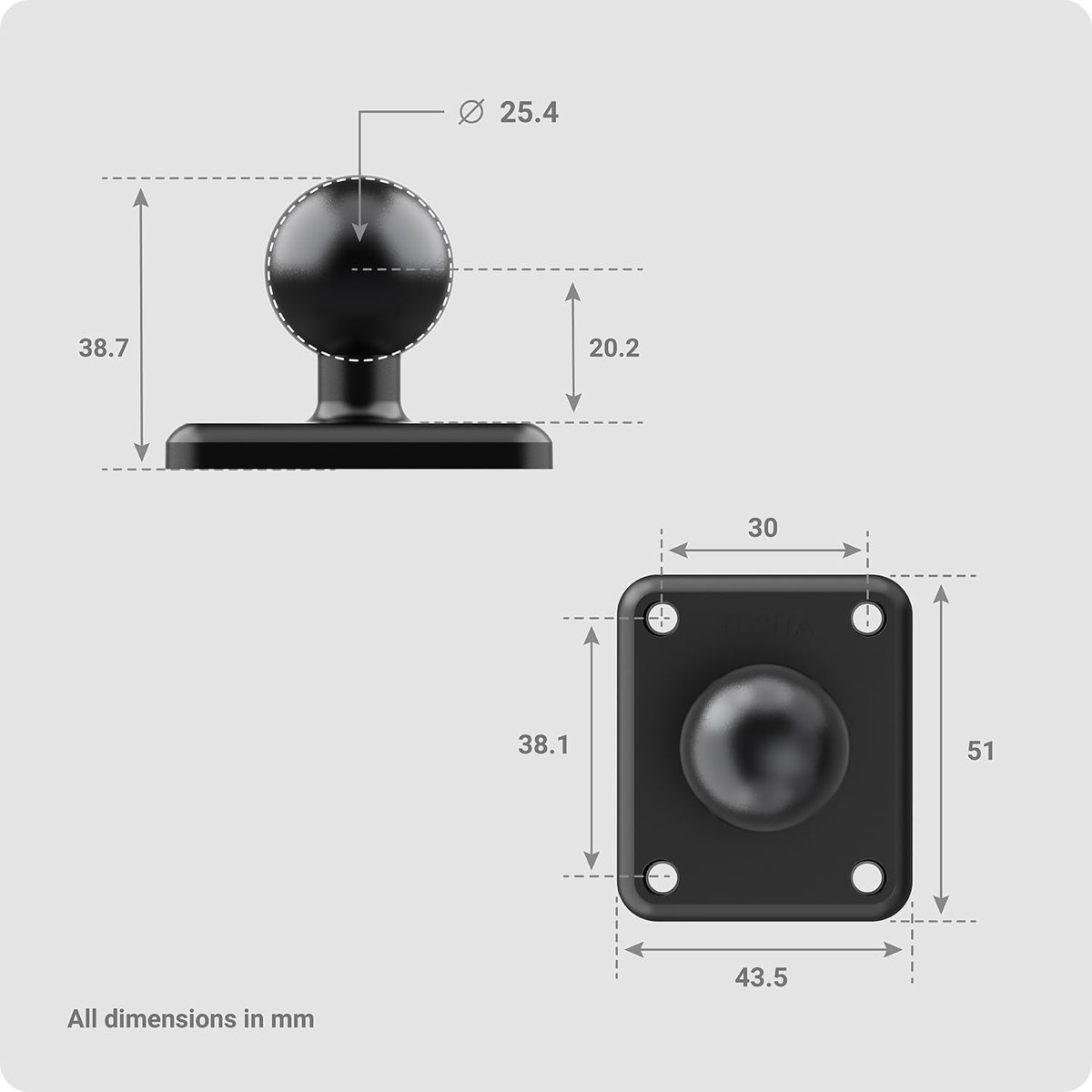 Metal Rectangular AMPS Plate with 1″ Ball — view 3