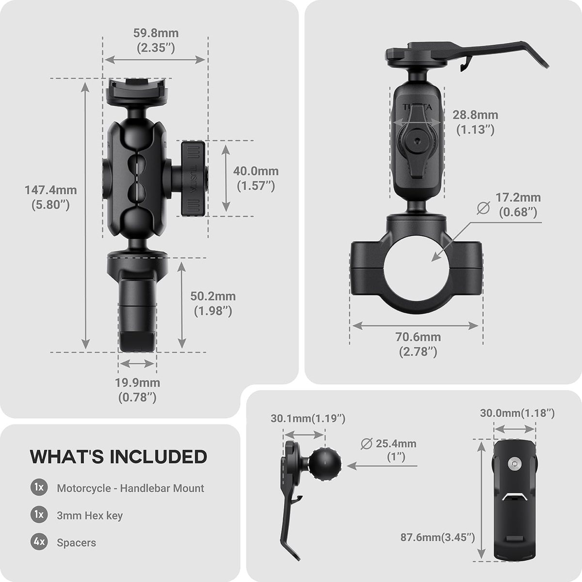 Motorcycle GPS Mount for Garmin Handhelds — Spine Clip Handlebar Kit — view 3
