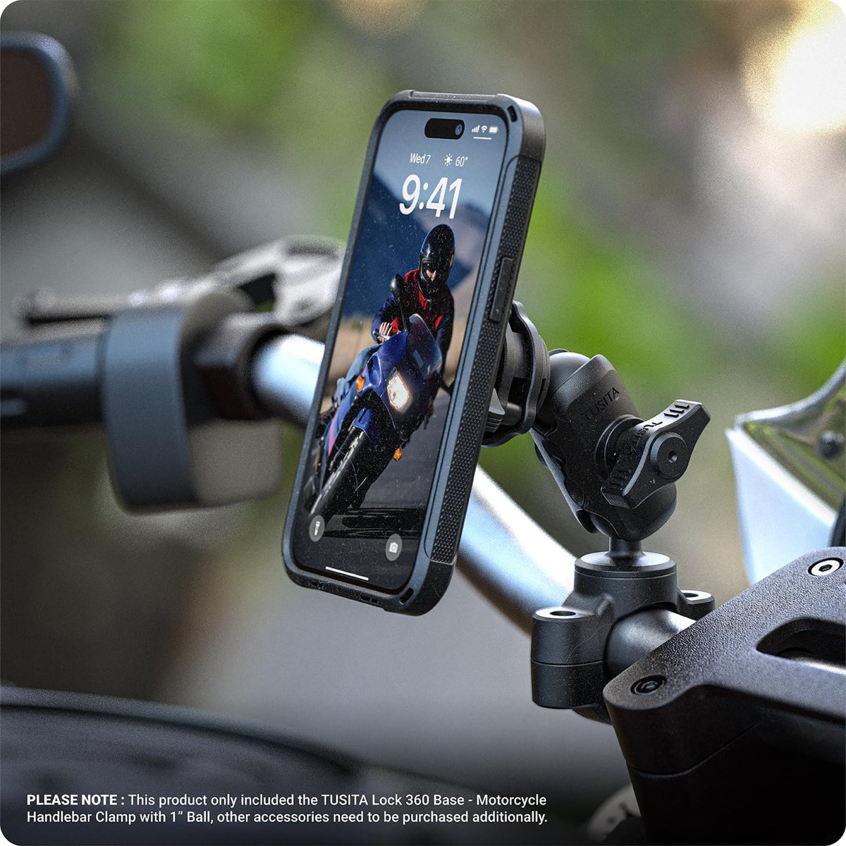 Motorcycle Handlebar Rail Base with 1″ Ball — Small — view 4