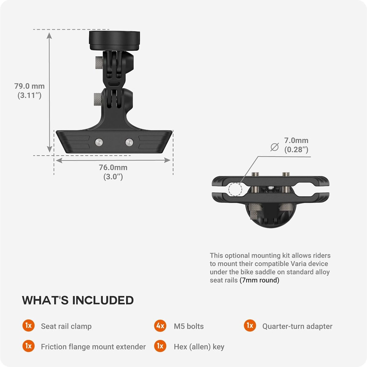 Seat Rail Mount Kit for Garmin Varia — view 3