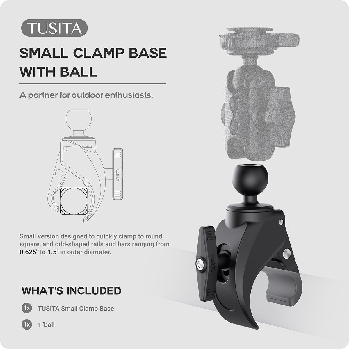 Tough-Claw Small Clamp Base with 1″ Ball — view 2